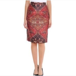 Tory Burch Red and Brown Patterned Pencil Skirt Size 14